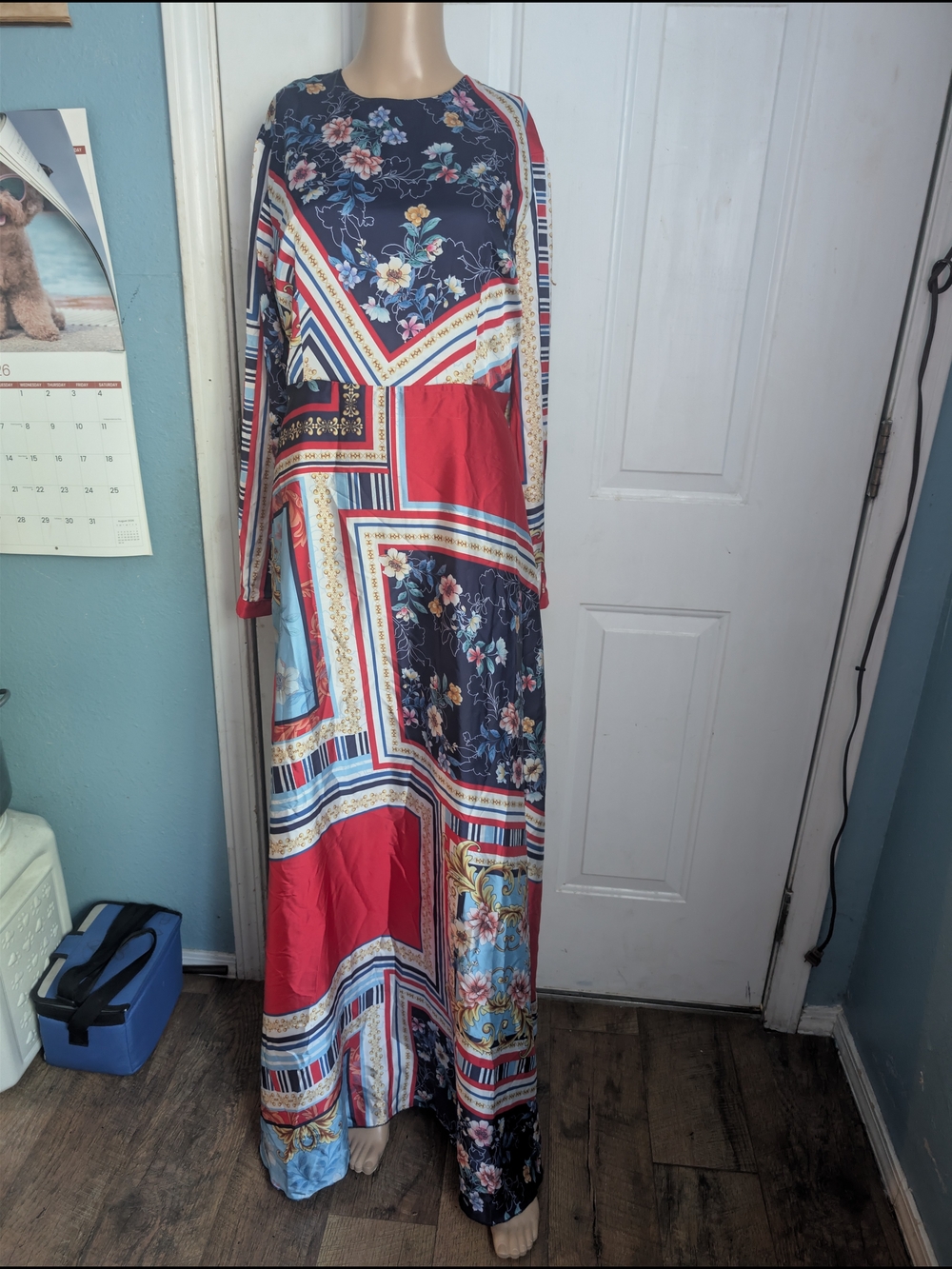 Annah Harili Maxi Floral Patchwork Long Sleeve Dress - Red Navy
